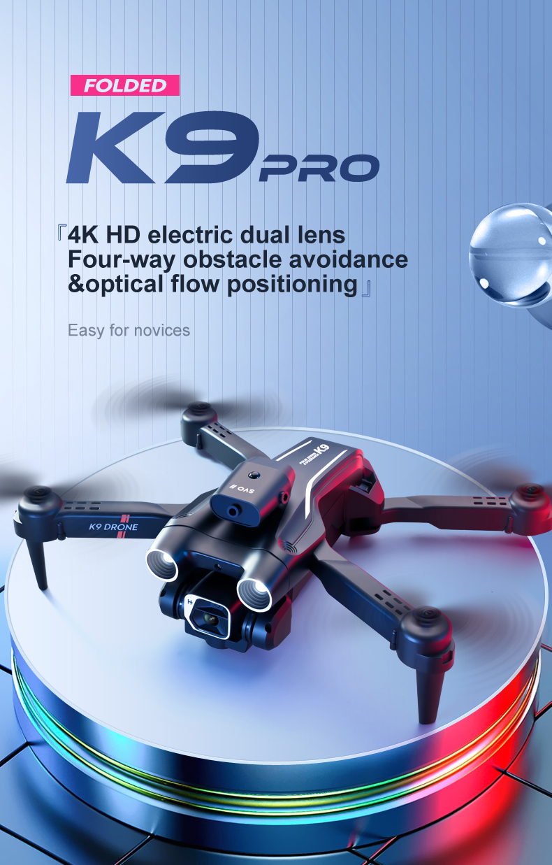 K9 Mini Drone Maximum Flight Time 10-20min Beginner Operator Skill Level 4k HD Dual Camera Four-sided Obstacle Avoidance