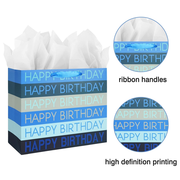 CMYK 4 Color Offset Printing Happy Birthday Gift Shopping Paper Bag with Custom Logo