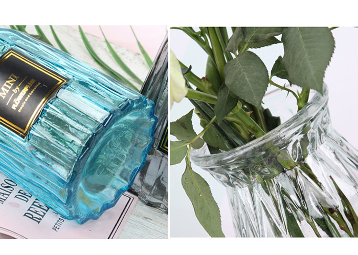 Europe Style Decorative Glass Vases , Colored Wedding Glass Vases