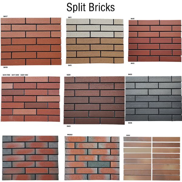 Vintage Smooth Surface Split Face Brick Natural Clay Exterior Wall Tile Exterior Cladding Tile Easy to Replace and Install