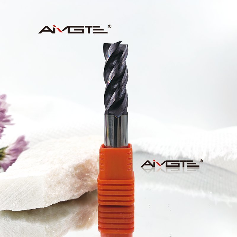 Side view of 4-flute solid carbide end mill showing flute geometry