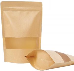 China Brown Zipper Kraft Stand Up Pouches With Window 280 Micron on sale