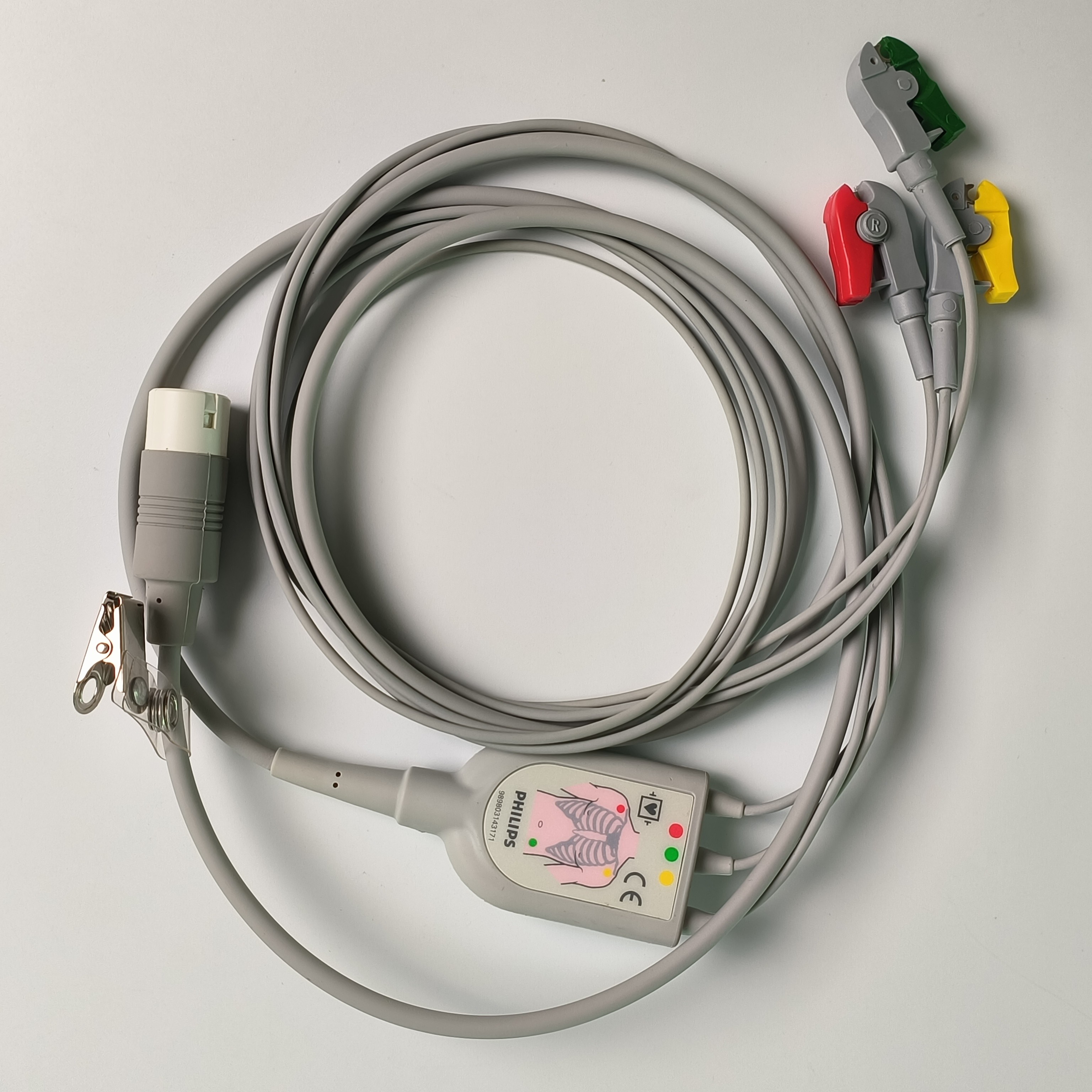 PHILIP Original 3 Lead IEC Leadset. Red, Green, Yellow，2.6 M Machine End Round 12 Needles PN:989803143171