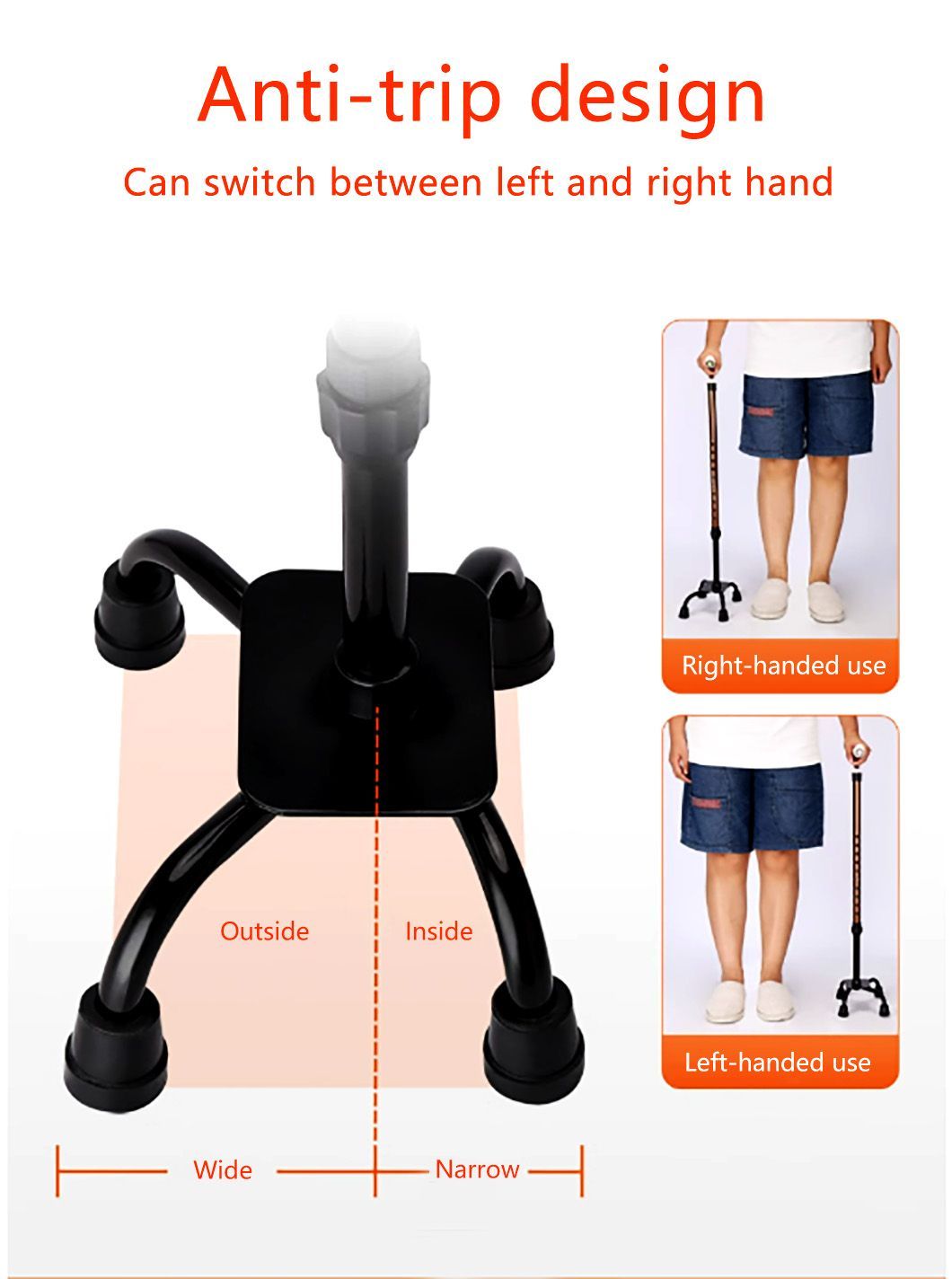 Premium Aluminum Brown Walking Cane with Quad Base for Stability