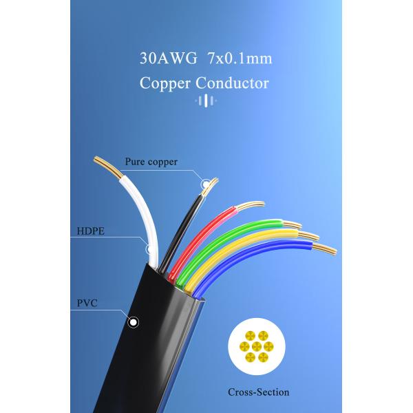 6 Core Telephone Cable With RJ12 Plugs Ends PVC Jacket White, RJ25 Flat