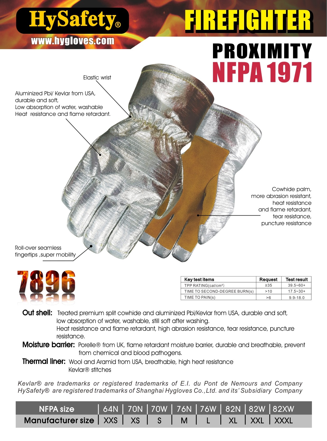 Cowhide Leather Proximity Structural Firefighting Gloves Tear Resistant NPFA1971-2018ED
