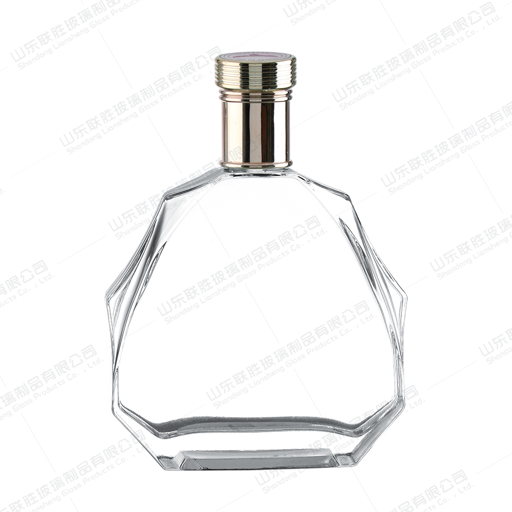 Custom Capacity Luxury Bottle Cap Octogonal Flat Glass Liquor Whiskey Vodka Wine Bottle