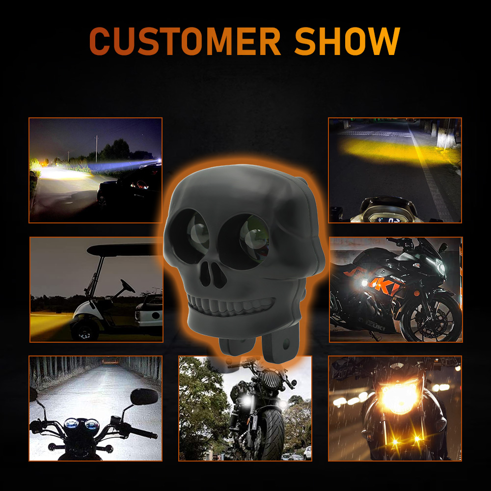 Skull Style Yellow White Color Motorbike Spotlight LED Light Accessories