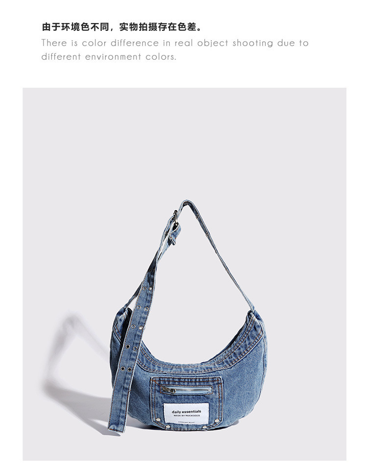 2024 CROSS-BORDER NEW UNDERARM BAG NICHE DESIGN RETRO WASH DENIM BAG SENIOR DUMPLING BAG