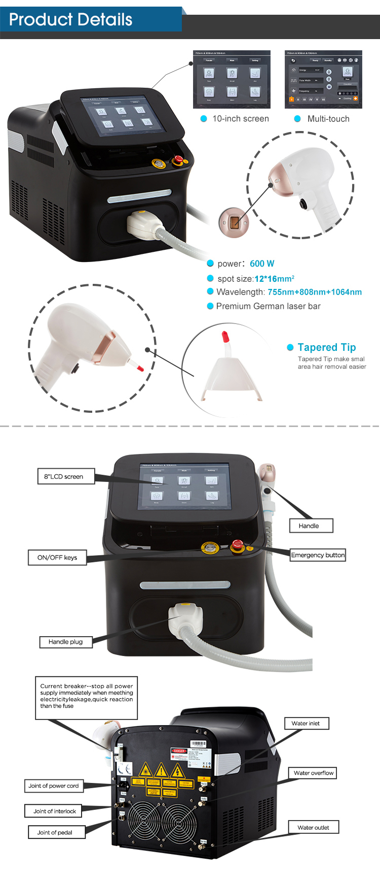 755nm 808nm 1064nm Diode Laser Hair Removal Machine For Clinic / Salons