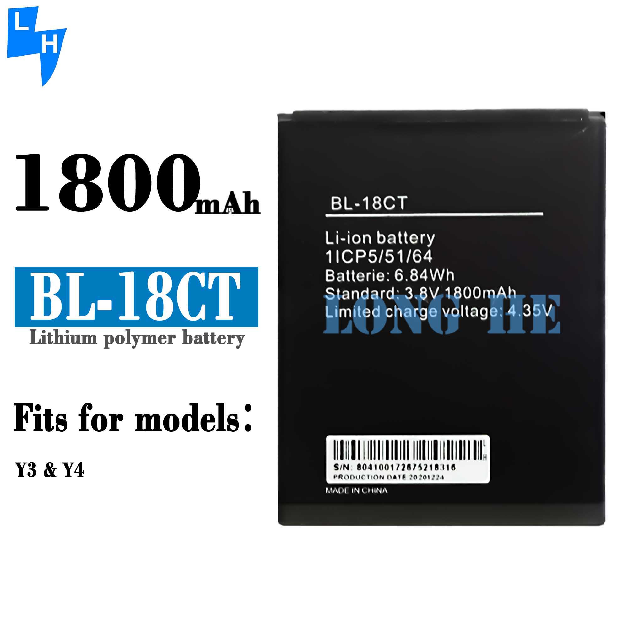 Rechargeable Batteries 1800mAh Black BL-18CT Mobile phone Battery for Tecno Y3 Y4 R5
