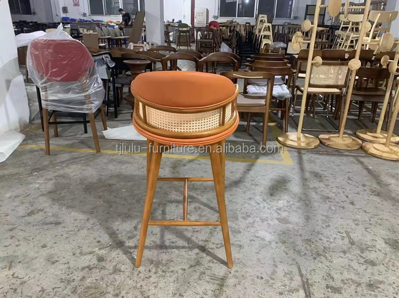 Modern Wood Bars Chairs Rattan High Bar Stools for Kitchen Dining Room Restaurant Green/Orange and Commercial Furniture