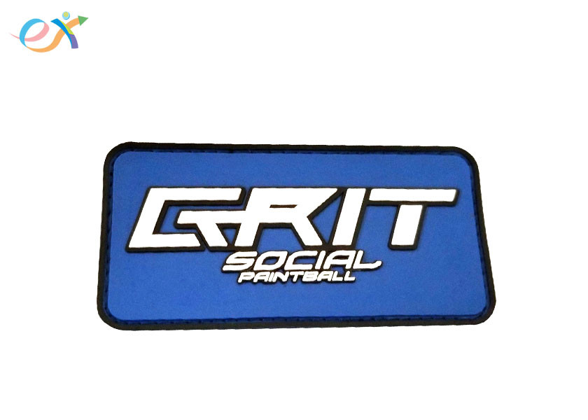 2D Logo Letter PVC Rubber Patch Rectangle Shape Red / Blue Color Funny PVC Patches