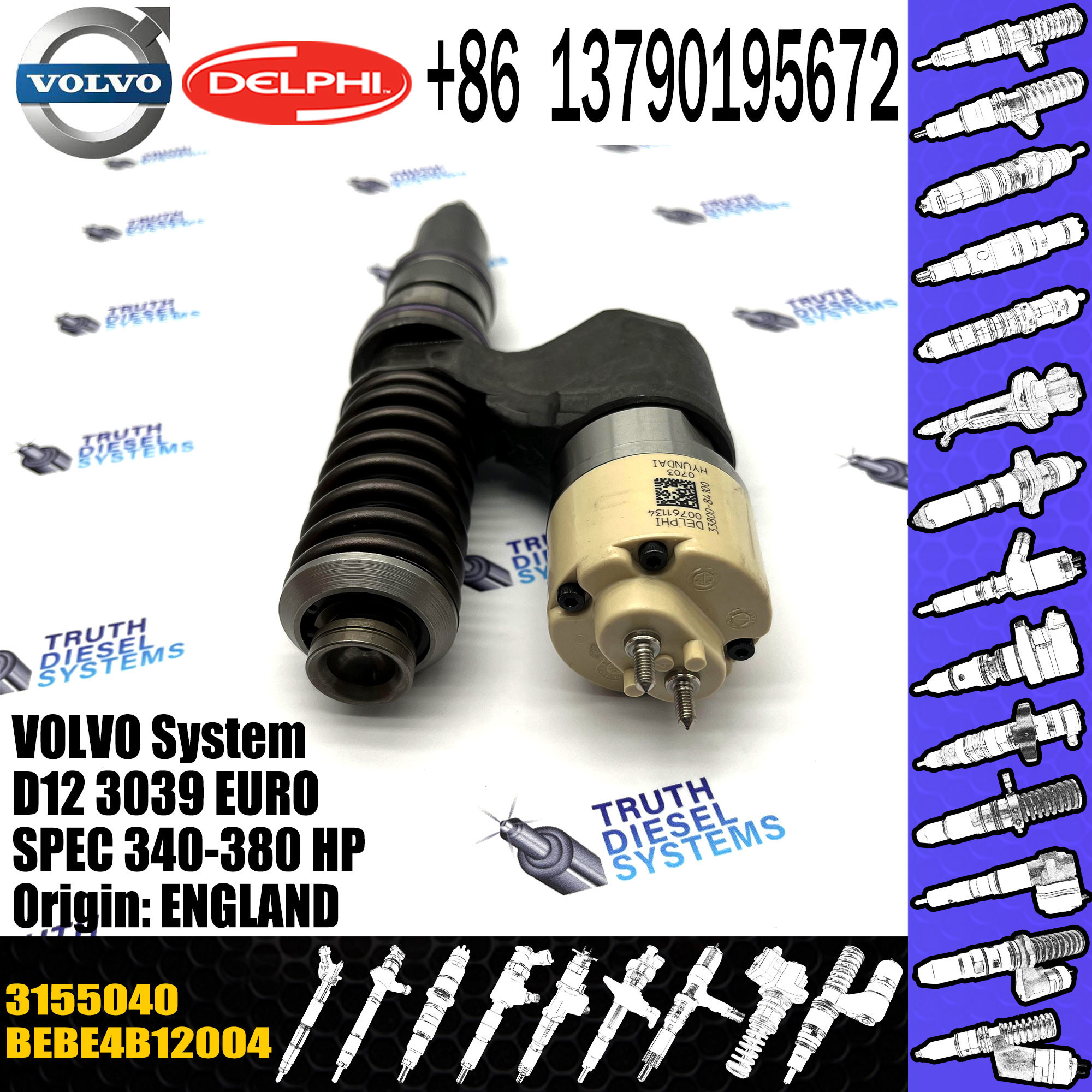 Diesel Fuel Injector BEBE4B12004 3155040 For D12 3039 EURO SPEC 340-380 HP