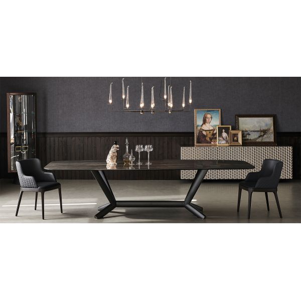 Modern Design Dining Room Furniture Sintered Stone Rectangular Marble Top Dining Table with Metal Legs