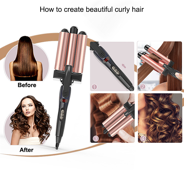 1 Inch Hot Tools Three Barrel Hair Waver Dual Voltage Crimp With Titanium Plate