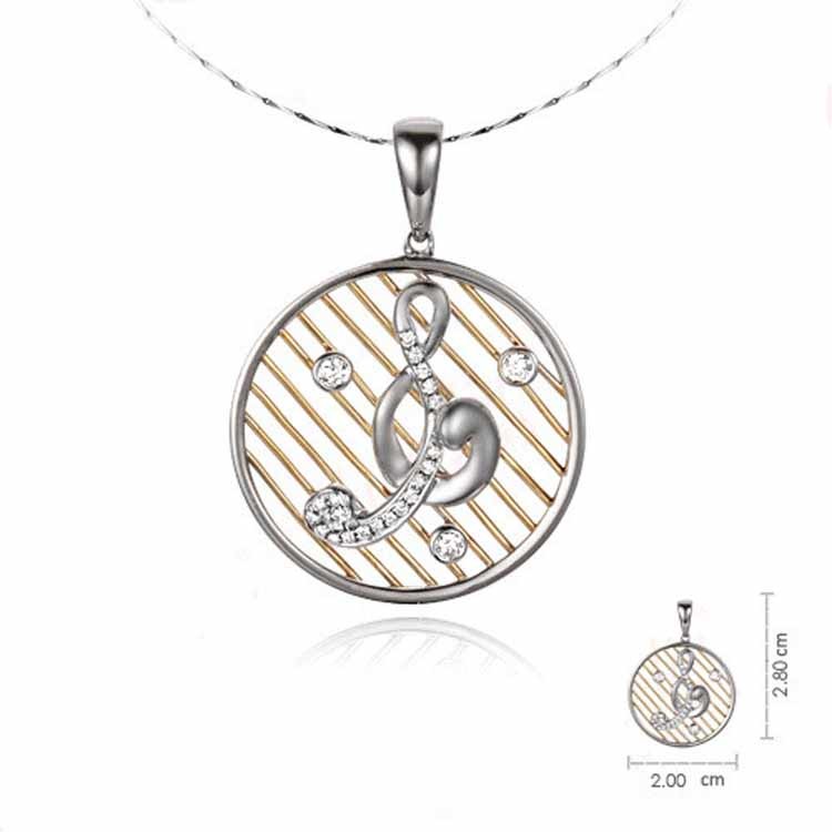 18K White Rose Gold Two Tone Musical Note Charm Pendant Necklace (GDN012)