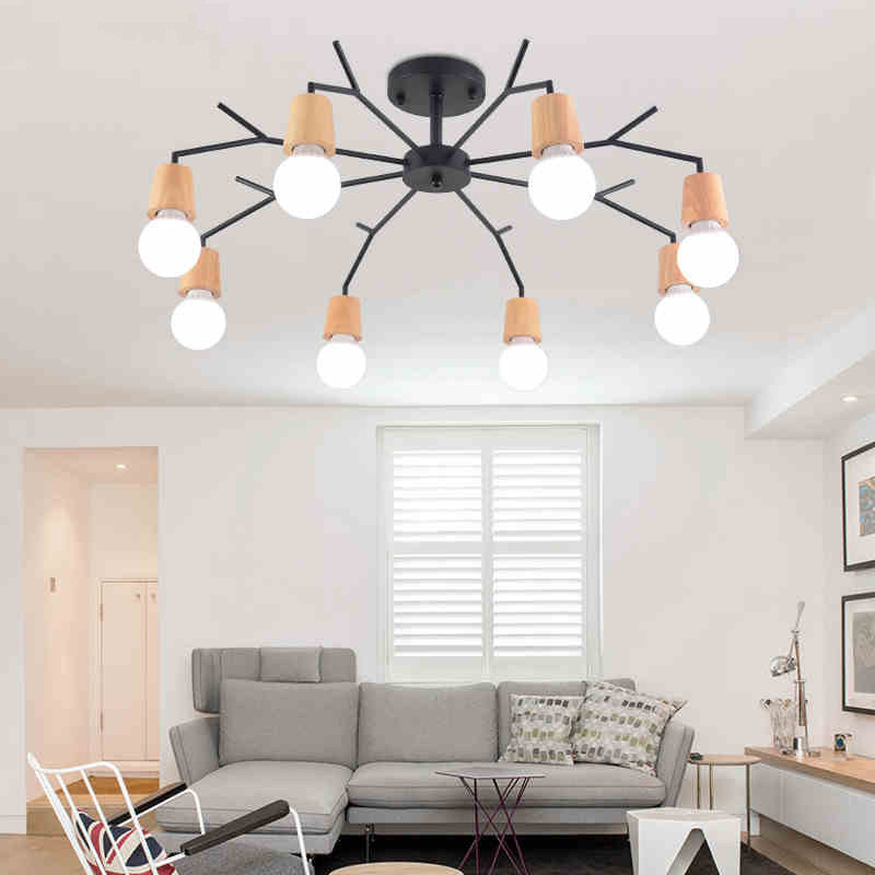Wood Chandeliers Home Lighting Fixtures Black Rustic Ceiling Lamp(WH-WA-25)