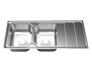 With Drainboard Polished Stainless Steel Double Bowl Sink Kitchen Sink Grid