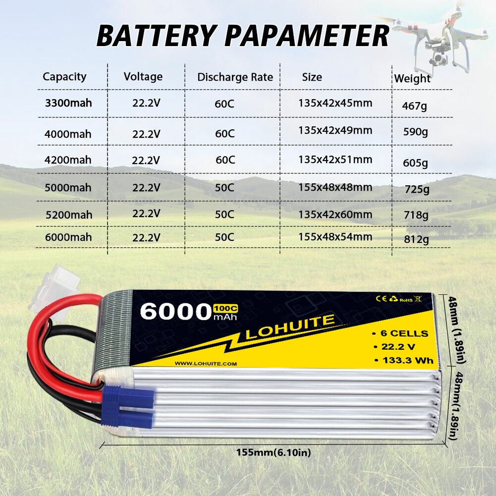 22.2V 6000mAh 6S Lipo Battery Dean 50C/100C 6S Lipo Battery 6000MAH For RC