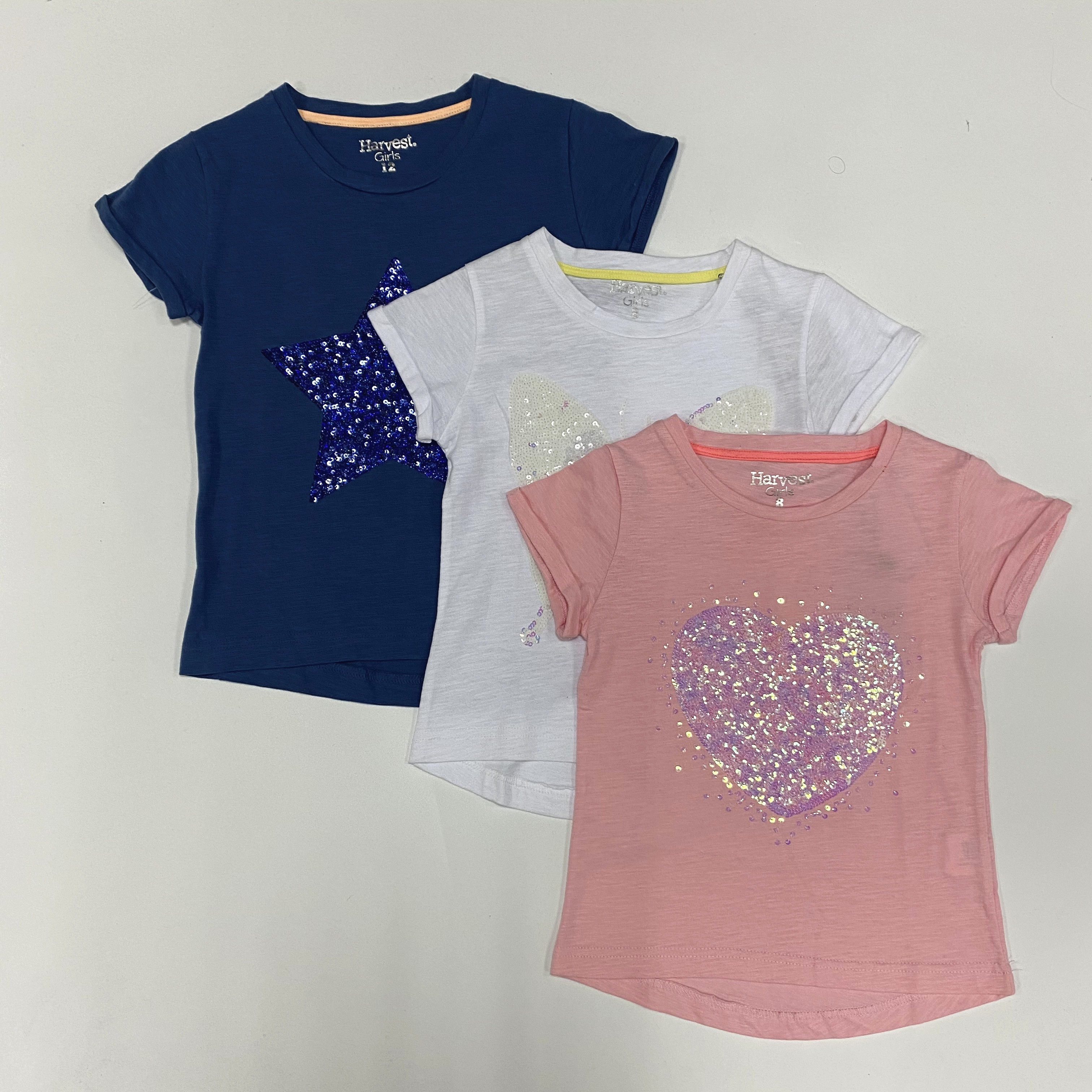 100% Combed Cotton Girl's Beaded Embroidered Short Sleeve Summer T-Shirt Slub Jersey