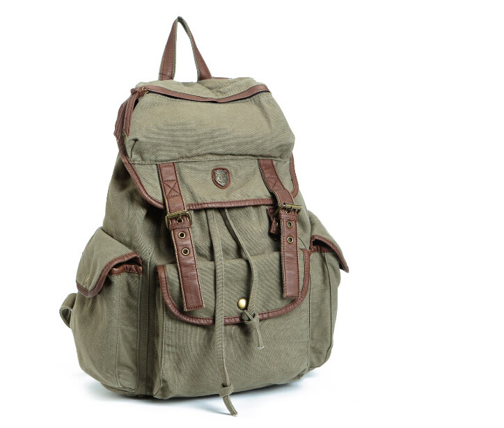 Vintage Canvas Leather Backpack School Bag Satchel For Outdoor Hiking / Climbing