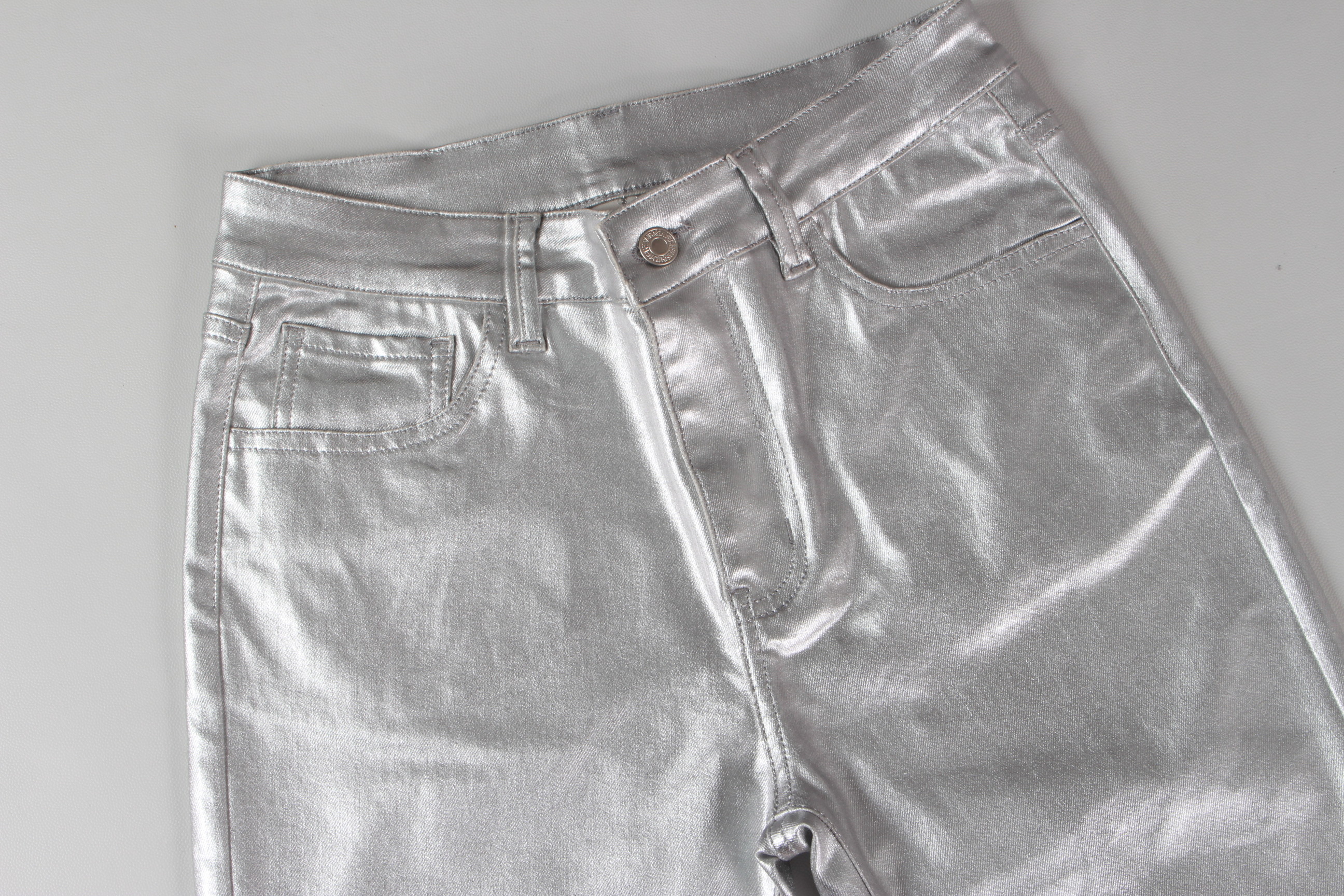 Coating Pu Denim Fabric For Women Jeans Jacket Silver Color Gold Blue Pink Color Custom Made In China