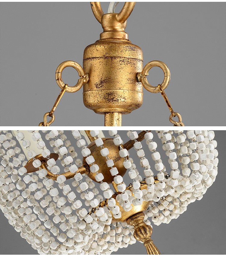 Modernized rustic iron chandelier with wooden beads lampshade (WH-CI-39)
