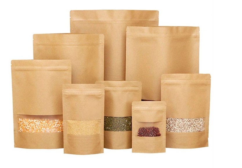 Packaging Paper Bag Food Biodegradable Candy Beef Bags Low Cost Paper Stand Up Pouch With Zipper