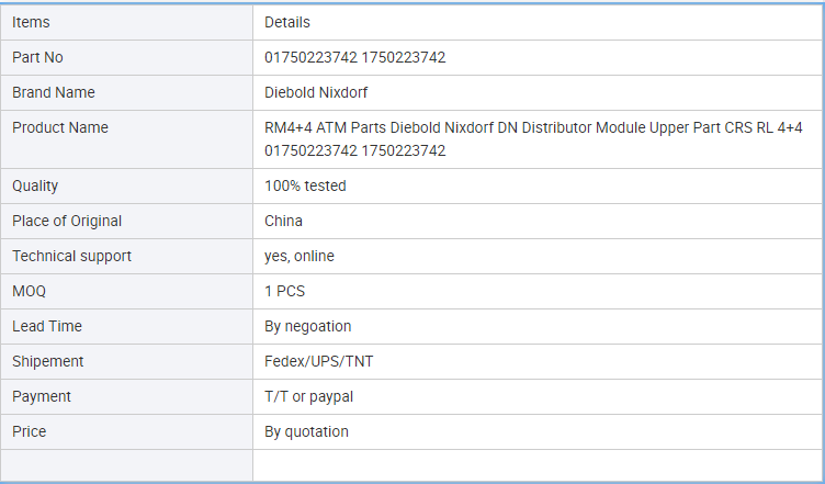 RM4+4 ATM Parts Diebold Nixdorf DN Distributor Module Upper Part CRS RL 4+4 01750223742 1750223742