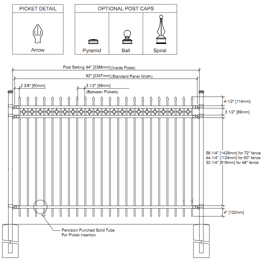 Residential 4-Rail Double Fancy Circles Metal Fence