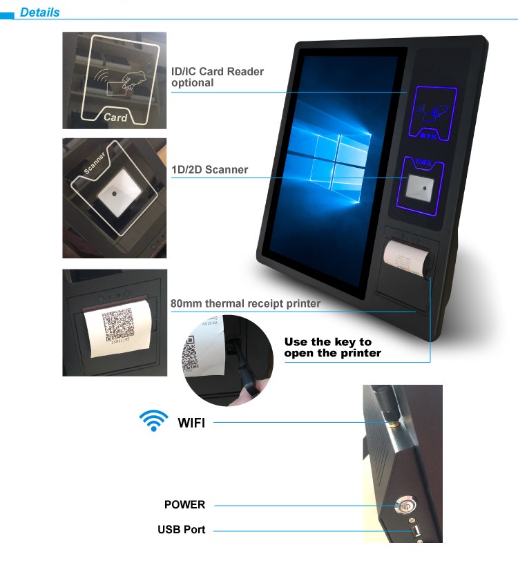 Windows Operation System Queue Management System Kiosk for Advertising in Restaurants