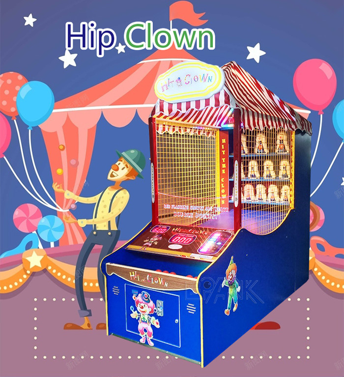 Fiberglass Redemption Game Machine Toss Coin Hit Clown Arcade Game Machine