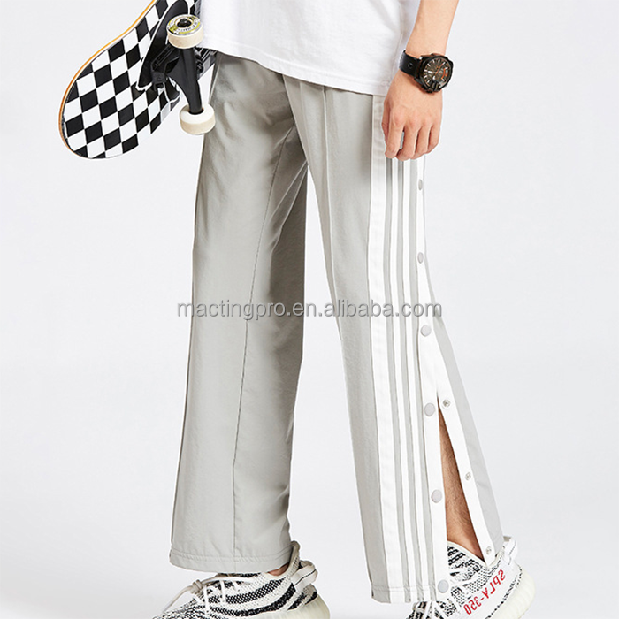 Breathable Men's Custom Street Hip Hop Skateboard Track Pants with Side Stripe and Buttons