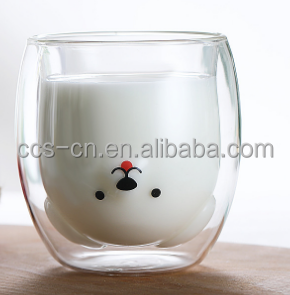 High Borosilicate Milk Mugs Tea Mugs Insulated Double Wall Bear Glass Coffee Mug