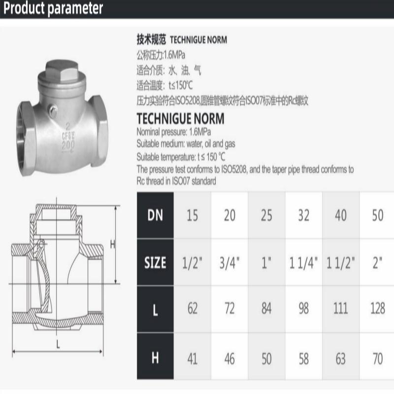 304/316 Stainless Stee Lswing Check Valve Horizontal Check Valve Anti-Backflow Valve