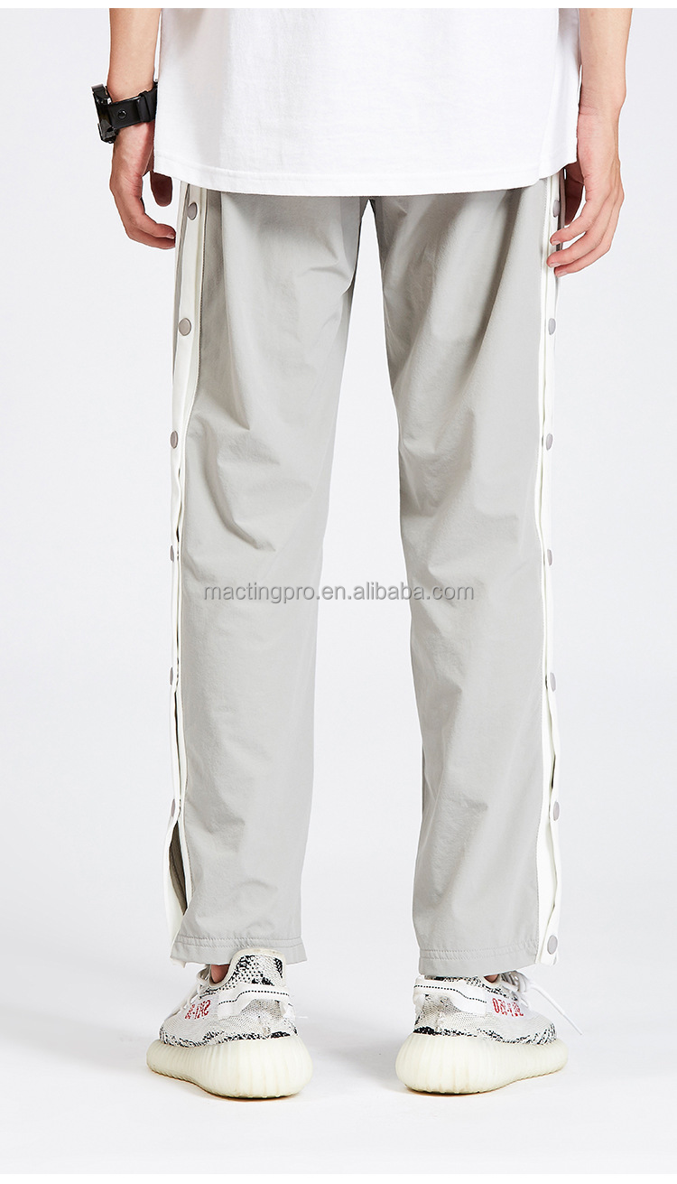 Breathable Men's Custom Street Hip Hop Skateboard Track Pants with Side Stripe and Buttons