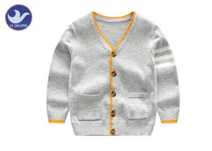 Quality Stripes Knitted Baby Boy Gray Cardigan Sweater , Boys Button Cardigan With Pockets for sale