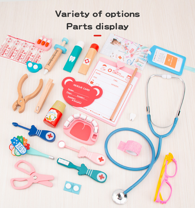 Kids' Role-Playing Doctor Injection Toy Gift Wooden Simulation Cloth Bag Medicine Box