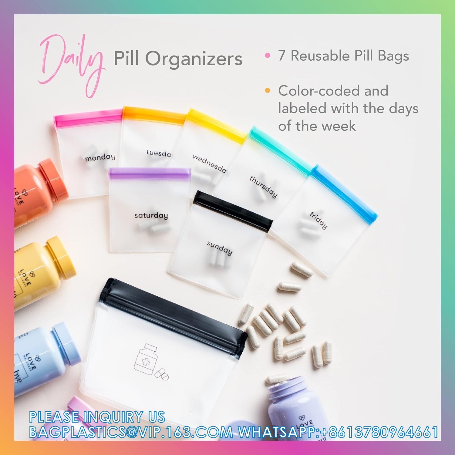 Pill Pouch Set, Zip Pill Organizers, Large Reusable Travel Pill Container, Color-Coded Medicine Bags, Organize