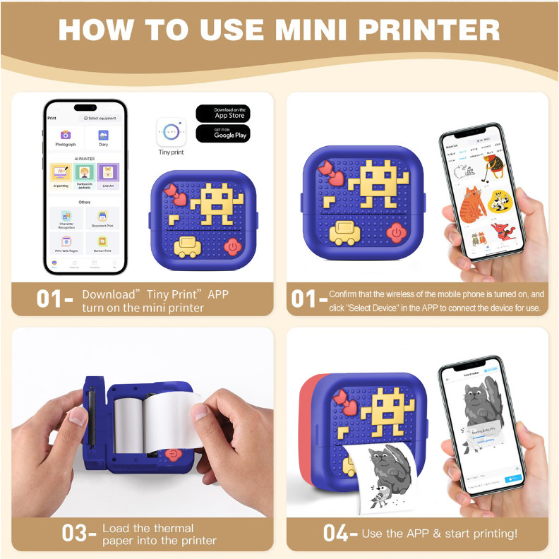 Portable Inkless Thermal Mini Printer Sticker For Receipt Journal Memo