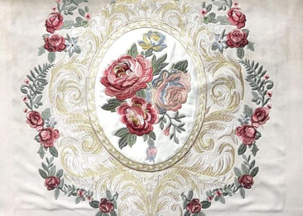 Buy Luxurious Flower Embroidered Curtain Fabric Imitation Silk Grey at wholesale prices