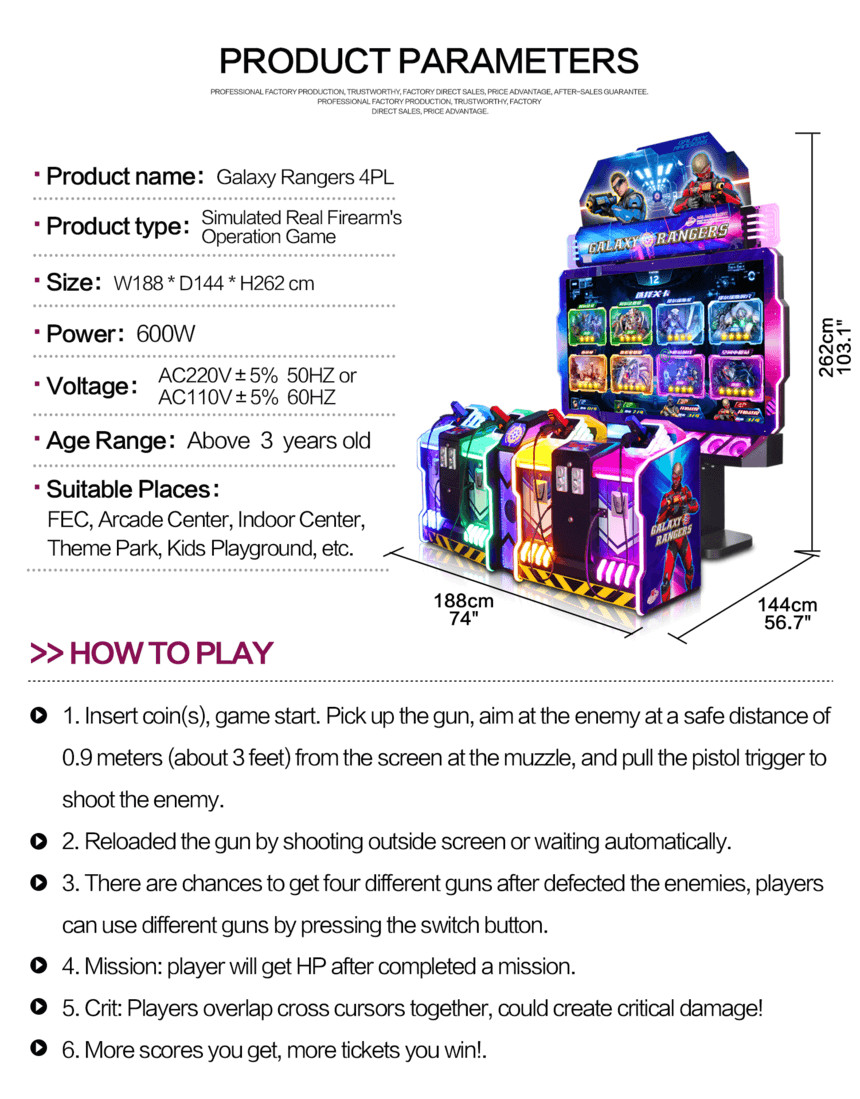 Coin Operated Galaxy Rangers 4PL Shooting Arcade Machine