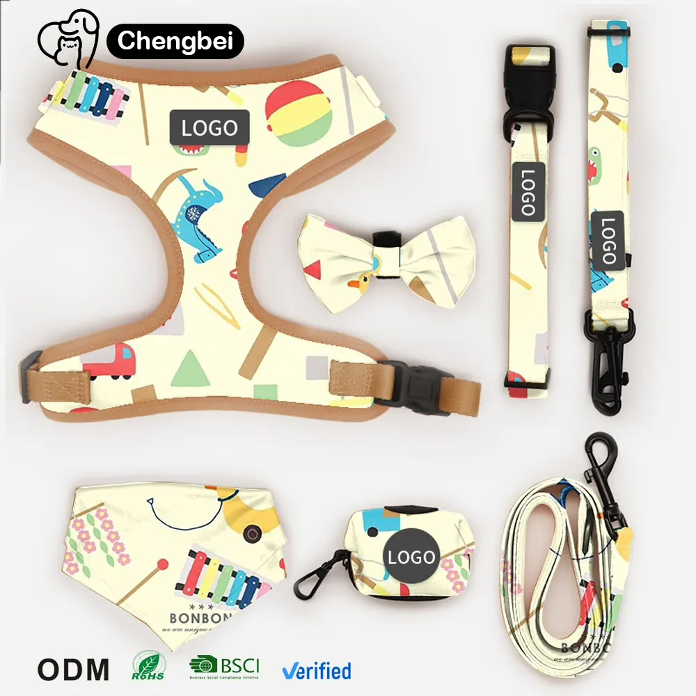 Dog Vest Set No Pull Neoprene Mesh Harness Leash Collar Print Pattern Customized Logo