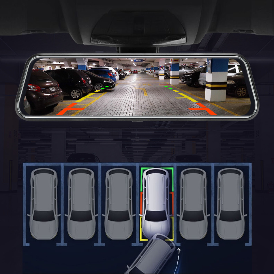 10 Inch Bluetooth Android Carplay Dashboard Mirror Stream Dual Drive Recorder IPS