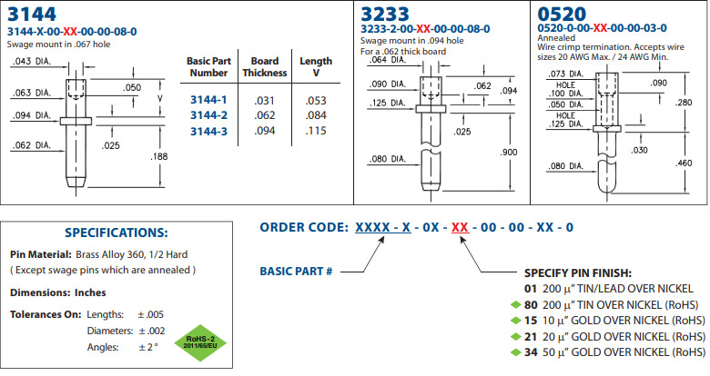 CIRC 0.062DIA GOLD PC Pin Connectors Terminal 3144-2-00-15-00-00-08-0
