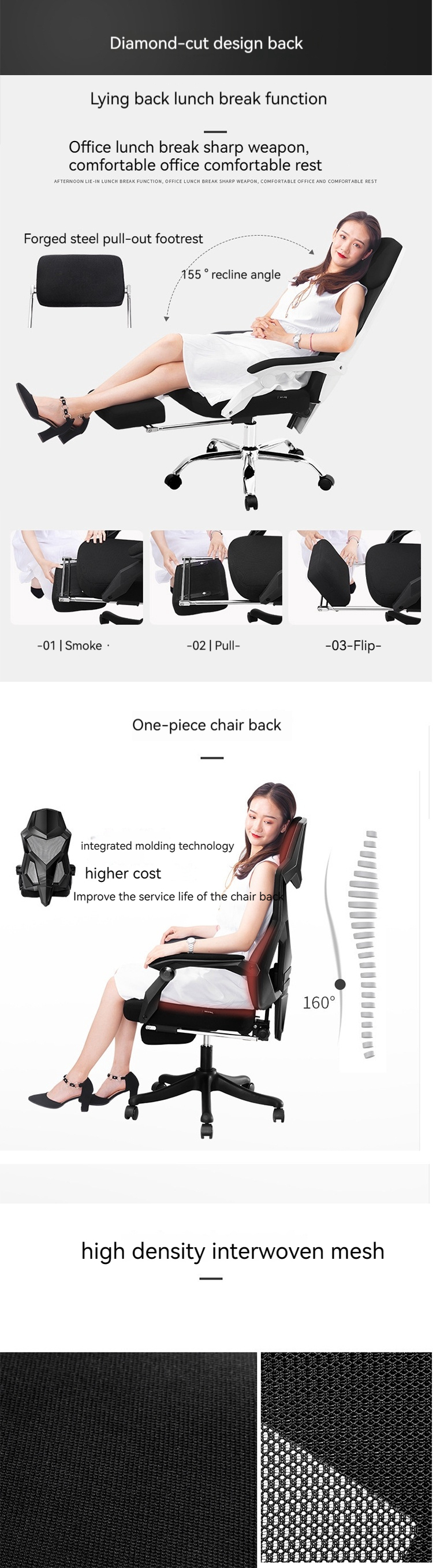 Direct PU 3 Years After-sales Cycle Mesh Swivel Computer Chair with High Backrest