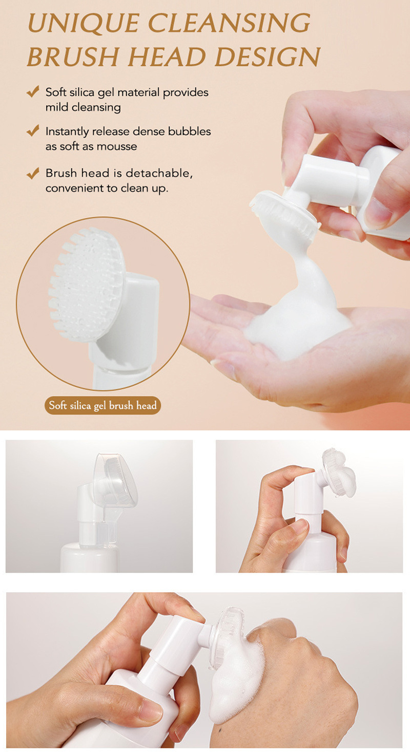 2025 Foaming Face Wash Private Label Turmeric Vitamin C Aloe Vera Amino Acid Facial Cleanser with Brush Whitening Face Cleanser