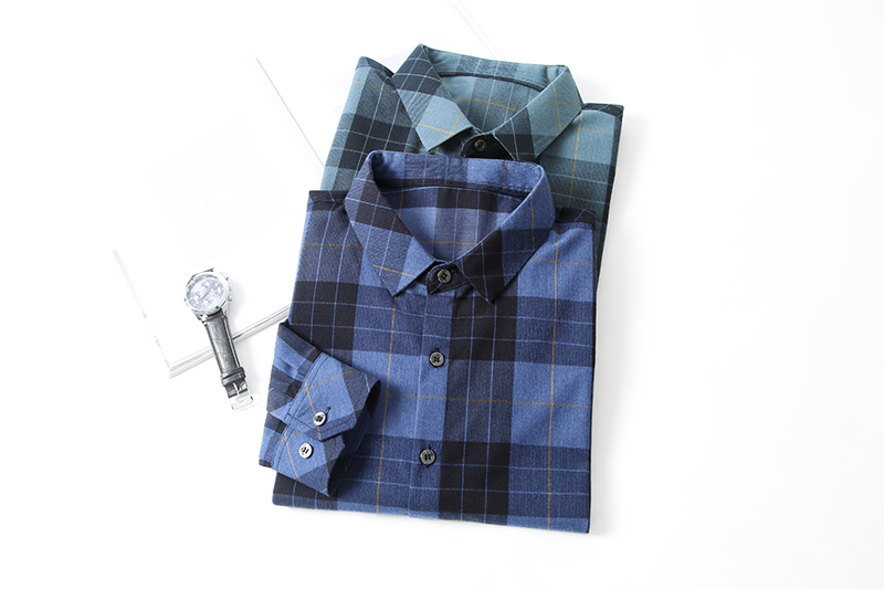 Knitted Broadcloth Plaid Shirts Polyester Viscose And Cotton Casual Shirt Long Sleeve For Man