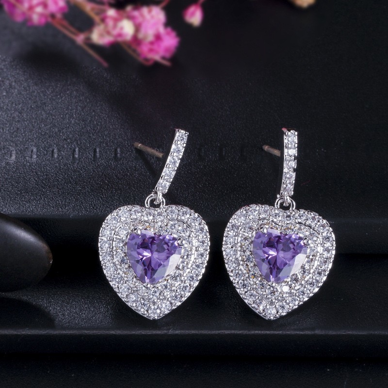 Fashion Lady Heart Shape Earrings Red CZ Stone Earrings jewelry earrings necklace jewelry set